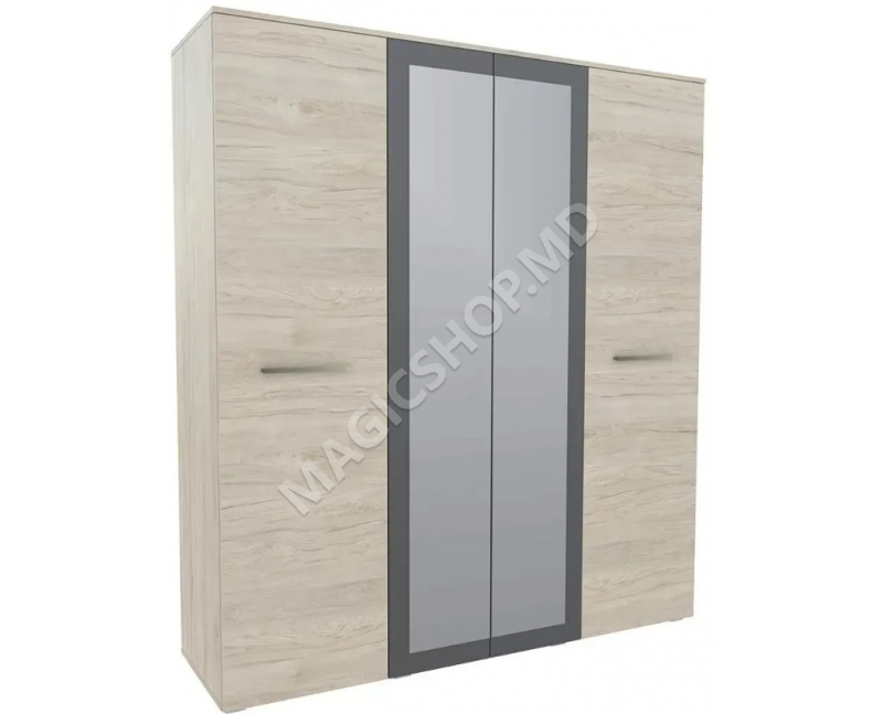 Шкаф Бари 4д2з (гикори рокфорд светлый / графит серый)